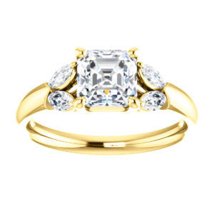 Cubic Zirconia Engagement Ring- The Leeanne (Customizable 5-stone Design with Asscher Cut Center and Marquise Accents)