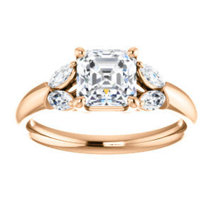 Cubic Zirconia Engagement Ring- The Leeanne (Customizable 5-stone Design with Asscher Cut Center and Marquise Accents)