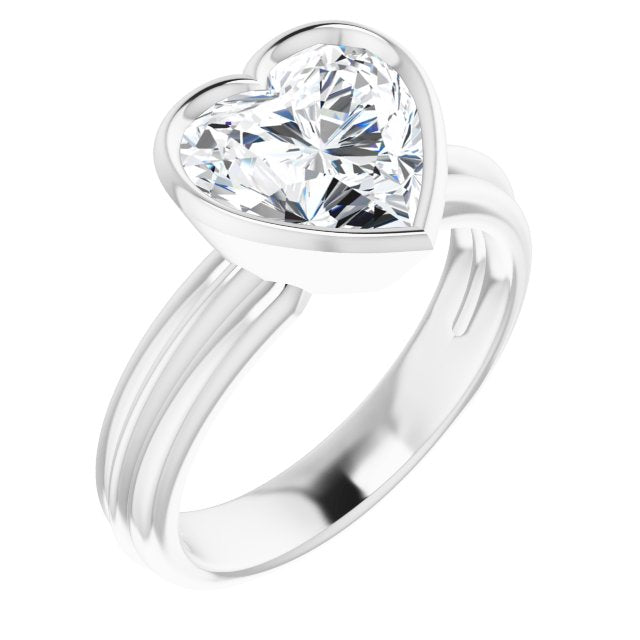 10K White Gold Customizable Bezel-set Heart Cut Solitaire with Grooved Band