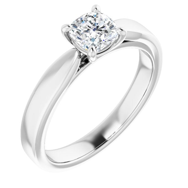 10K White Gold Customizable Cushion Cut Cathedral Solitaire with Wide Tapered Band