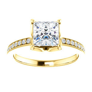 CZ Wedding Set, featuring The Sandy engagement ring (Customizable Prong-Accented Princess Cut Style with Thin Pavé Band)