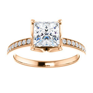 CZ Wedding Set, featuring The Sandy engagement ring (Customizable Prong-Accented Princess Cut Style with Thin Pavé Band)