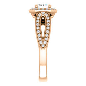 CZ Wedding Set, featuring The Jordyn Elitza engagement ring (Customizable Halo-Style Emerald Cut with Twisting Pavé Split-Shank)
