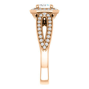 CZ Wedding Set, featuring The Jordyn Elitza engagement ring (Customizable Halo-Style Emerald Cut with Twisting Pavé Split-Shank)