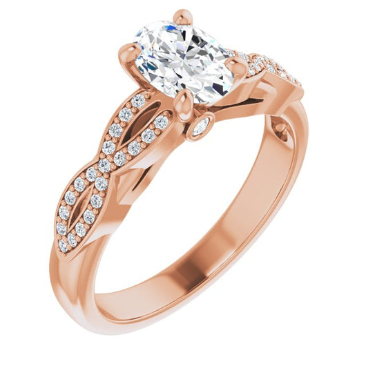10K Rose Gold Customizable Oval Cut Design featuring Infinity Pavé Band and Round-Bezel Peekaboos