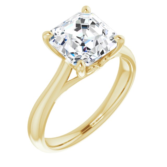 10K Yellow Gold Customizable Asscher Cut Solitaire with Decorative Prongs & Tapered Band
