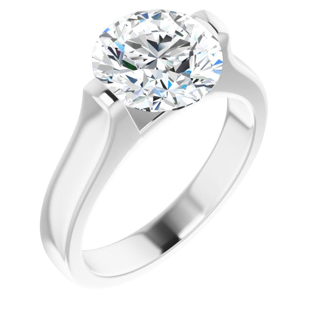 14K White Gold Customizable Bar-set Round Cut Solitaire