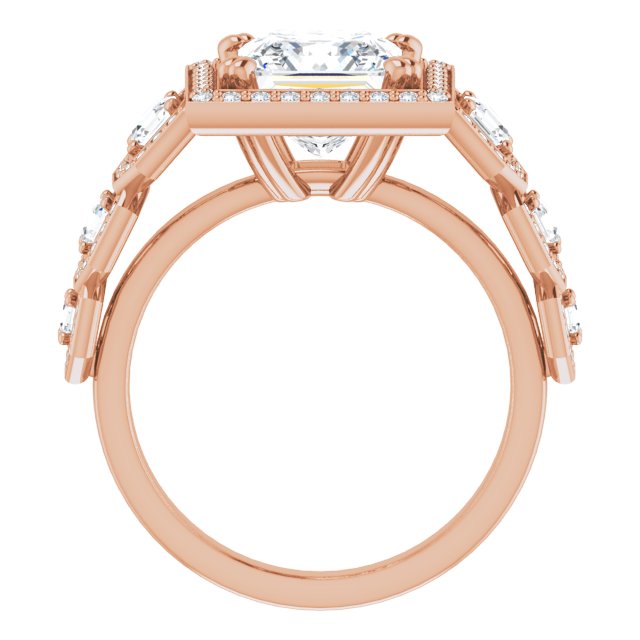 Cubic Zirconia Engagement Ring- The Carmela (Customizable Cathedral-Halo Princess/Square Cut Design with Six Halo-surrounded Asscher Cut Accents and Ultra-wide Band)
