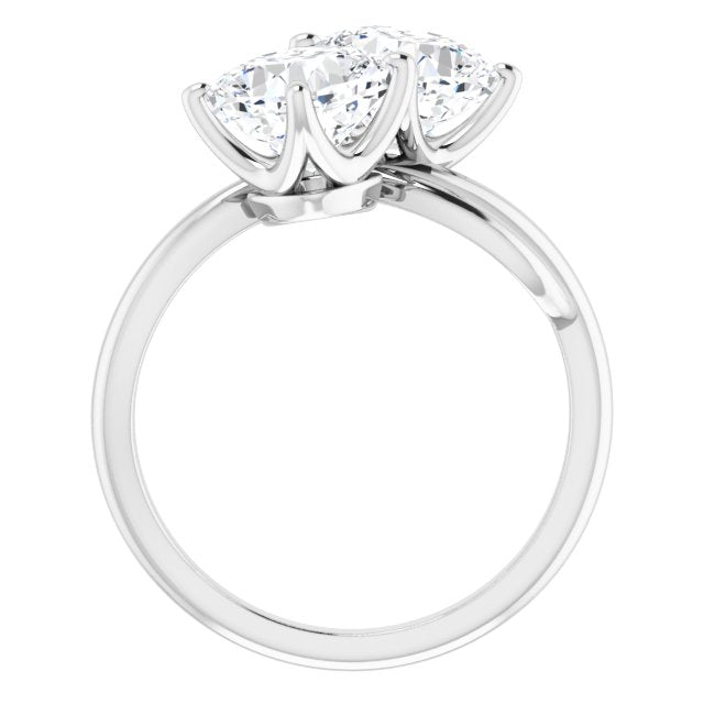 Cubic Zirconia Engagement Ring- The Chyna (Customizable 2-stone Cushion Cut Artisan Style with Wide, Infinity-inspired Split Band)