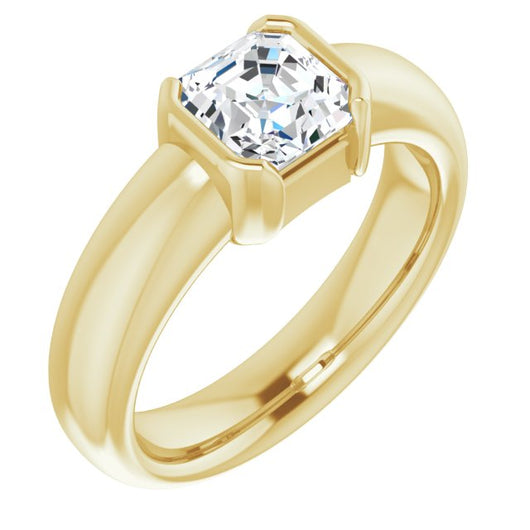 10K Yellow Gold Customizable Bezel-set Asscher Cut Solitaire with Thick Band