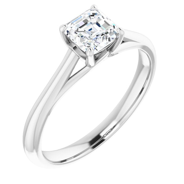 10K White Gold Customizable Asscher Cut Solitaire with Crosshatched Prong Basket