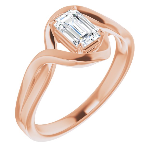 10K Rose Gold Customizable Emerald/Radiant Cut Hurricane-inspired Bypass Solitaire