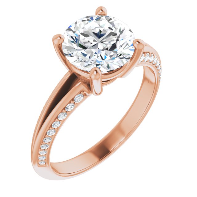 18K Rose Gold Customizable Round Cut Center with 4-sided-Accents Knife-Edged Split-Band