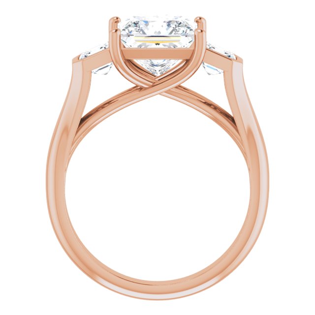 Cubic Zirconia Engagement Ring- The Alana Marie (Customizable 3-stone Cathedral Princess/Square Cut Design with Twin Asscher Cut Side Stones)