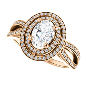 Cubic Zirconia Engagement Ring- The Shannan (Customizable Cathedral-set Oval Cut 2x Halo with Split-Pavé Band)