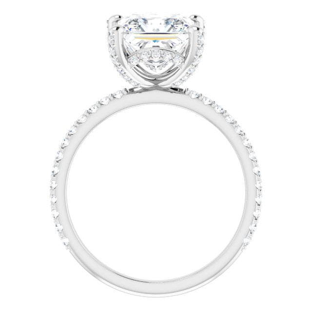 Cubic Zirconia Engagement Ring- The Maleny (Customizable Princess/Square Cut Design with Round-Accented Band, Micropavé Under-Halo and Decorative Prong Accents))