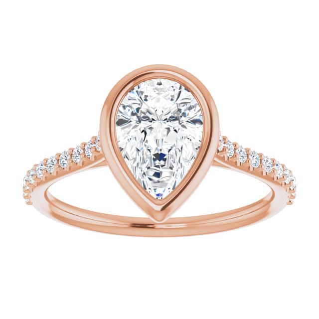 Cubic Zirconia Engagement Ring- The Careena (Customizable Bezel-set Pear Cut Style with Ultra-thin Pavé-Accented Band)