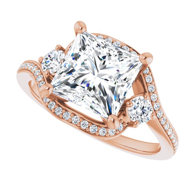Cubic Zirconia Engagement Ring- The Paris Rae (Customizable Princess/Square Cut Bypass Design with Semi-Halo and Accented Band)