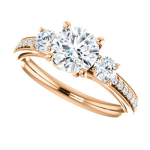 Cubic Zirconia Engagement Ring- The Kristin (Customizable Round Cut 3-stone Design Enhanced with Pavé Band)