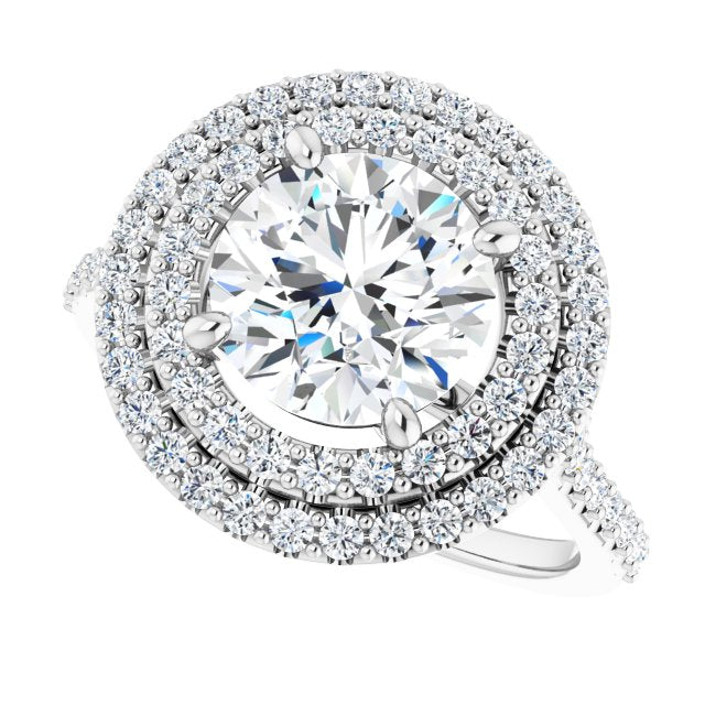 Cubic Zirconia Engagement Ring- The Danielle (Customizable Double-Halo Round Cut Design with Accented Split Band)
