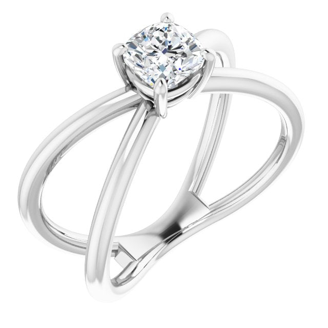 10K White Gold Customizable Cushion Cut Solitaire with Semi-Atomic Symbol Band