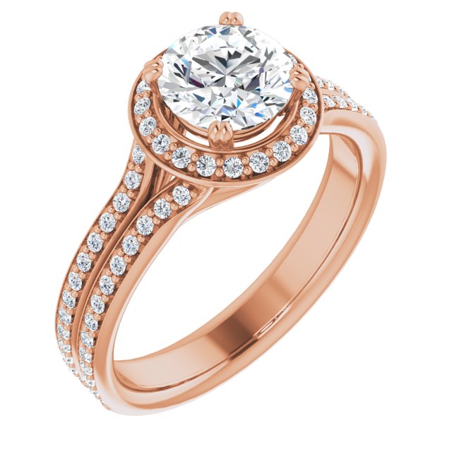 10K Rose Gold Customizable Cathedral-set Round Cut Style with Split-Pav? Band