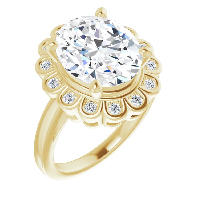 10K Yellow Gold Customizable 9-stone Oval Cut Design with Round Bezel Side Stones