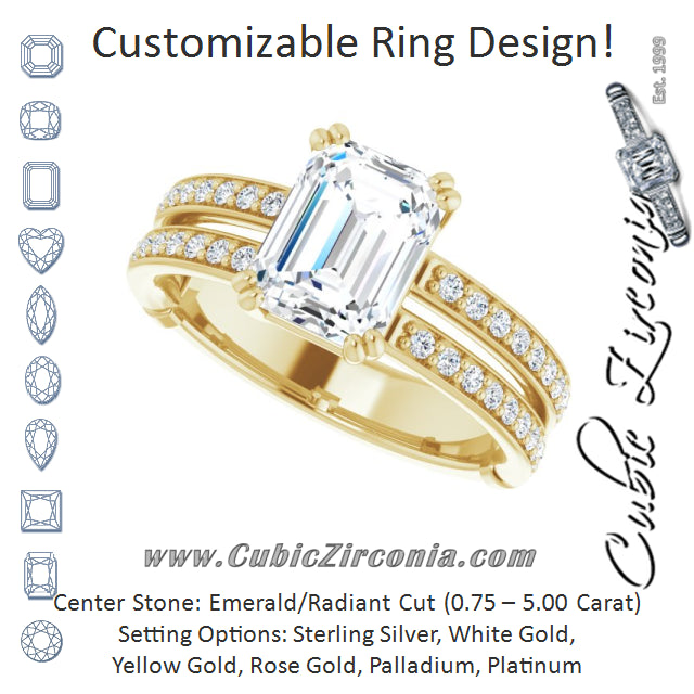 Cubic Zirconia Engagement Ring- The Constance (Customizable Emerald Cut Design featuring Split Band with Accents)