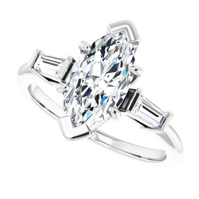 Cubic Zirconia Engagement Ring-*Clearance* The Dayanna Guadalupe (3-stone 2.0 Carat Marquise Cut Design with Dual Baguette Accents in Platinum))