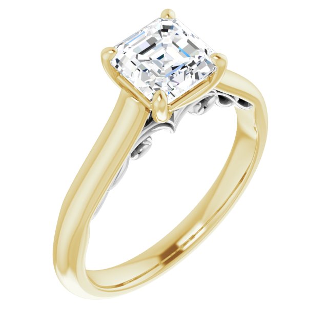 14K Yellow & White Gold Customizable Asscher Cut Cathedral Solitaire with Two-Tone Option Decorative Trellis 'Down Under'