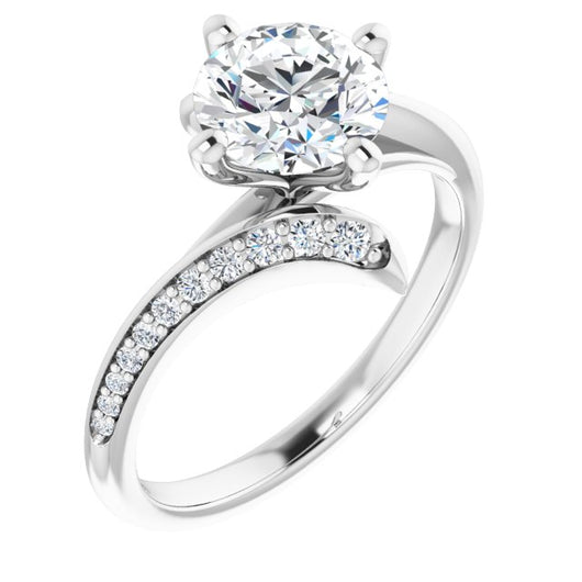 10K White Gold Customizable Round Cut Style with Artisan Bypass and Shared Prong Band