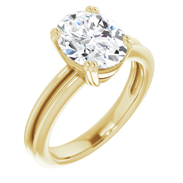 10K Yellow Gold Customizable Oval Cut Solitaire with Grooved Band
