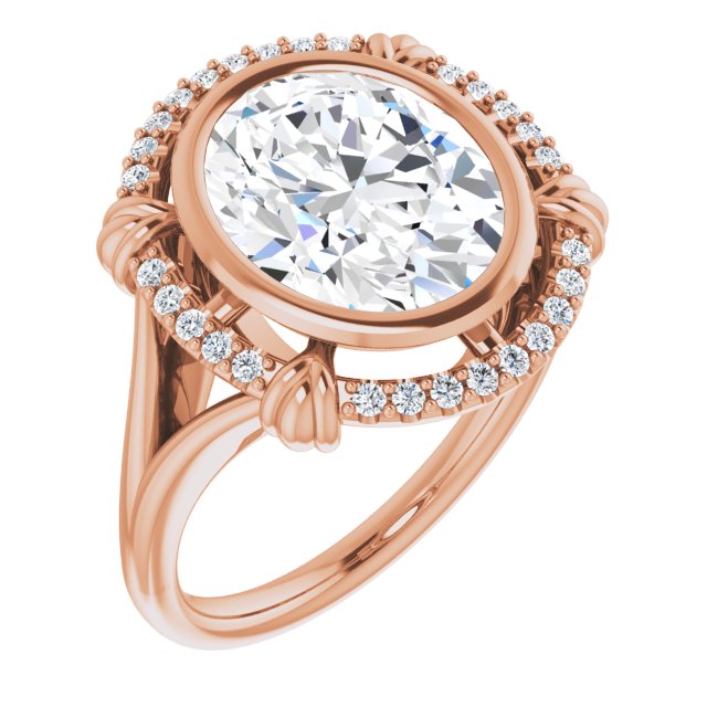 10K Rose Gold Customizable Oval Cut Design with Split Band and "Lion's Mane" Halo
