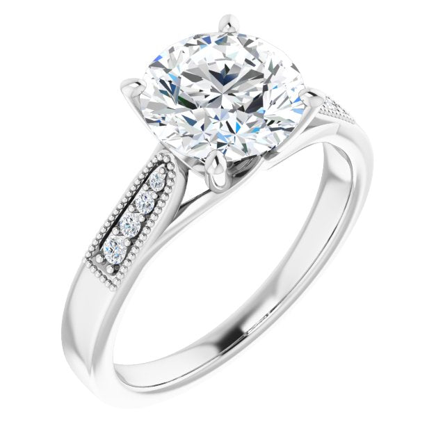 Cubic Zirconia Engagement Ring- The Ivana (Customizable 9-stone Vintage Design with Round Cut Center and Round Band Accents)