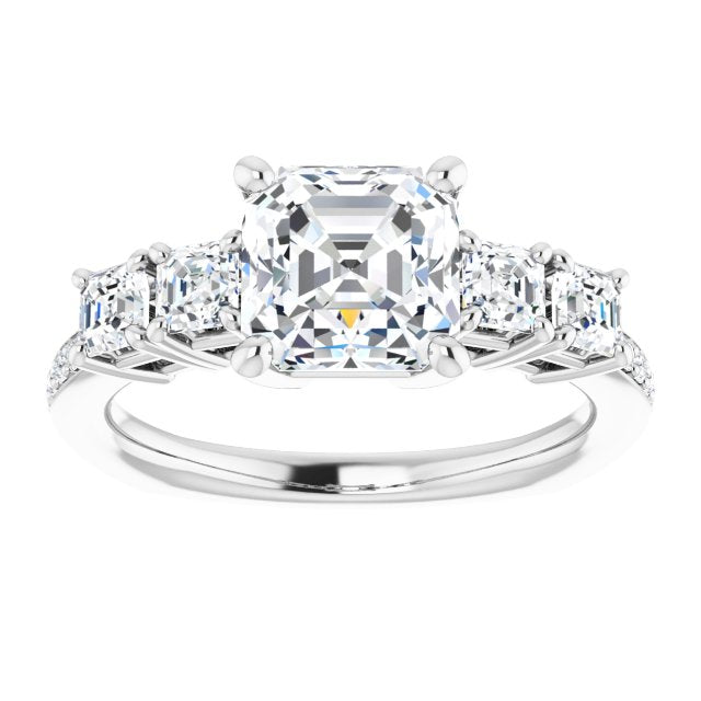 Cubic Zirconia Engagement Ring- The Harmony (Customizable Asscher Cut 5-stone Style with Quad Asscher Accents plus Shared Prong Band)