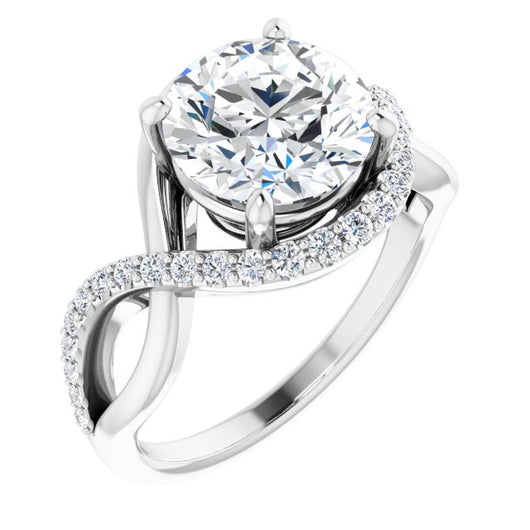 18K White Gold Customizable Round Cut Design with Semi-Accented Twisting Infinity Bypass Split Band and Half-Halo
