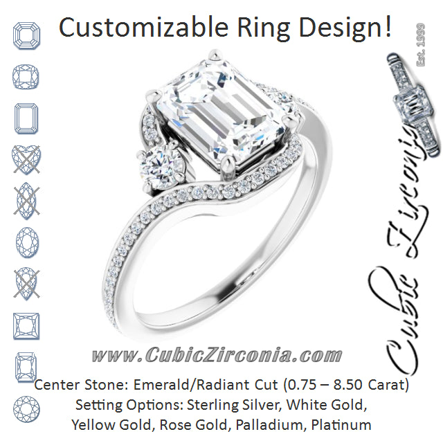 Cubic Zirconia Engagement Ring- The Paris Rae (Customizable Radiant Cut Bypass Design with Semi-Halo and Accented Band)