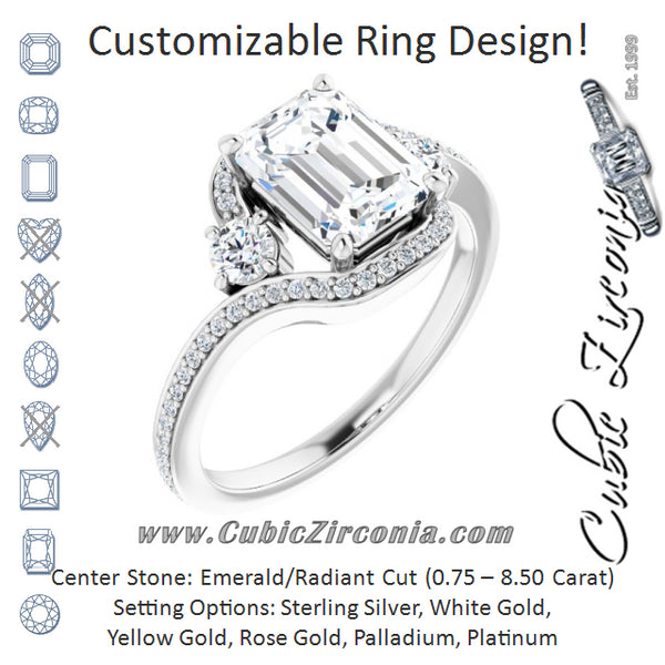 Cubic Zirconia Engagement Ring- The Paris Rae (Customizable Radiant Cut Bypass Design with Semi-Halo and Accented Band)