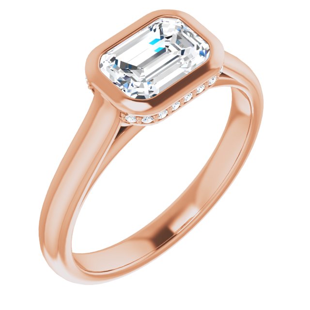 10K Rose Gold Customizable Emerald/Radiant Cut Semi-Solitaire with Under-Halo and Peekaboo Cluster