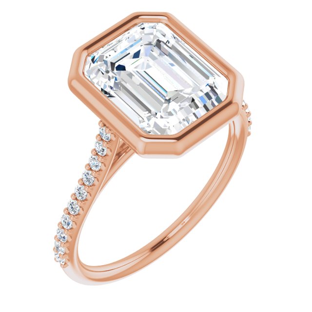 10K Rose Gold Customizable Bezel-set Emerald/Radiant Cut Style with Ultra-thin Pavé-Accented Band