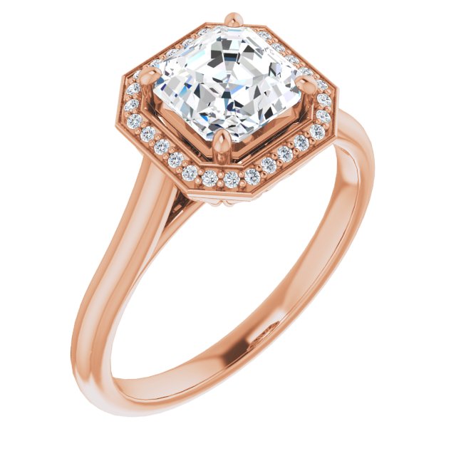 10K Rose Gold Customizable Cathedral-Raised Asscher Cut Halo Style