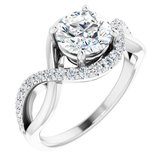 10K White Gold Customizable Round Cut Design with Semi-Accented Twisting Infinity Bypass Split Band and Half-Halo