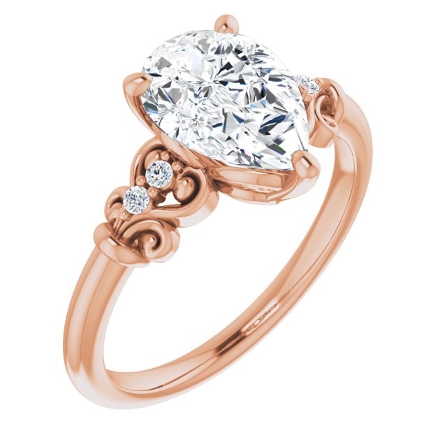 10K Rose Gold Customizable Vintage 5-stone Design with Pear Cut Center and Artistic Band Décor
