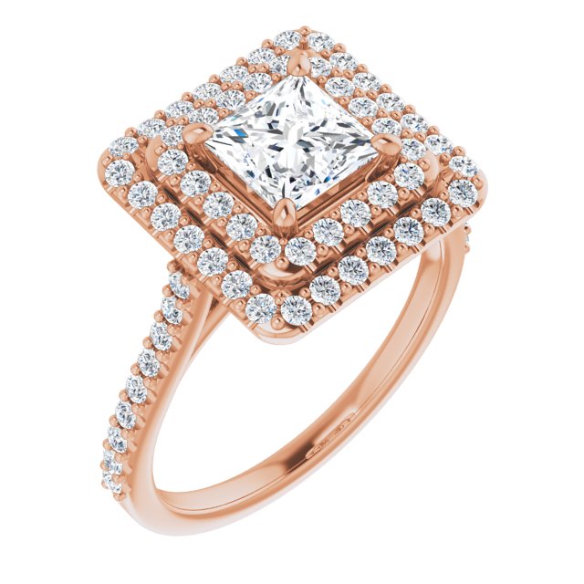 10K Rose Gold Customizable Double-Halo Princess/Square Cut Design with Accented Split Band
