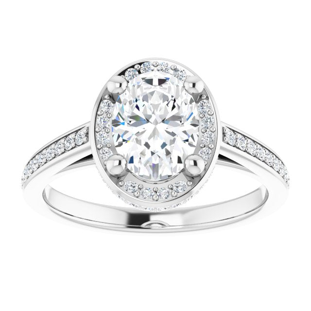 Cubic Zirconia Engagement Ring- The Estelle (Customizable Cathedral-Halo Oval Cut Design with Under-halo & Shared Prong Band)