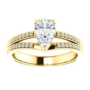 CZ Wedding Set, featuring The Lyla Ann engagement ring (Customizable Pear Cut Design with Wide Double-Pavé Band)