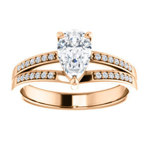 CZ Wedding Set, featuring The Lyla Ann engagement ring (Customizable Pear Cut Design with Wide Double-Pavé Band)