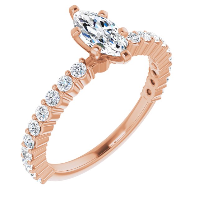 10K Rose Gold Customizable 8-prong Marquise Cut Design with Thin, Stackable Pav? Band