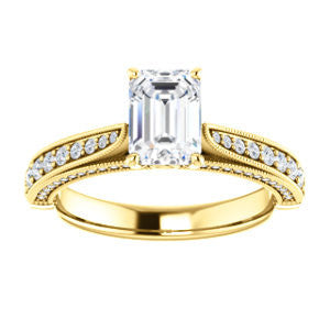 Cubic Zirconia Engagement Ring- The Claudia Jeanine (Customizable Emerald Cut Three Sided Band)