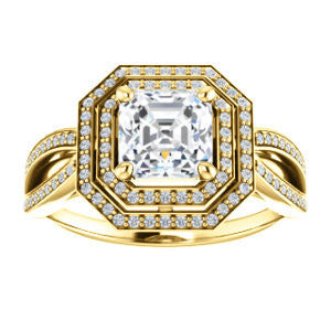 Cubic Zirconia Engagement Ring- The Shannan (Customizable Cathedral-set Asscher Cut 2x Halo with Split-Pavé Band)